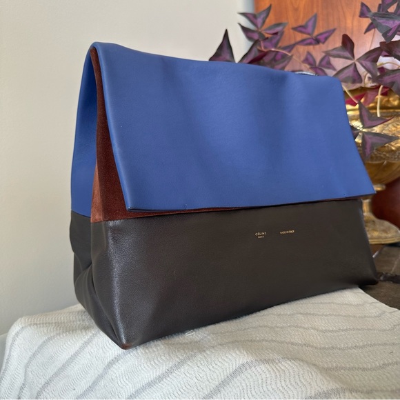 Celine Tri Colour All Soft Blue, Black, Brown Colour Block Shoulder Flap Bag - Picture 4 of 17